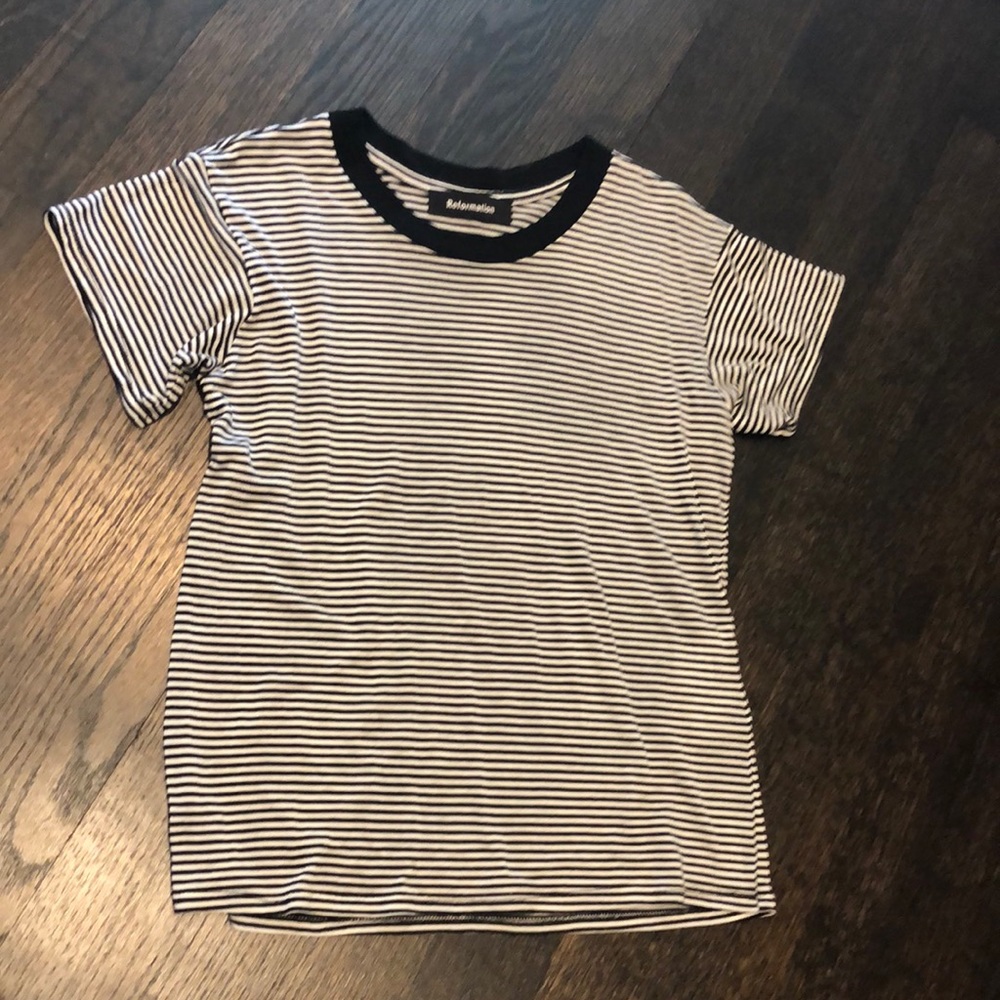 NWOT Reformation black and white striped t shirt